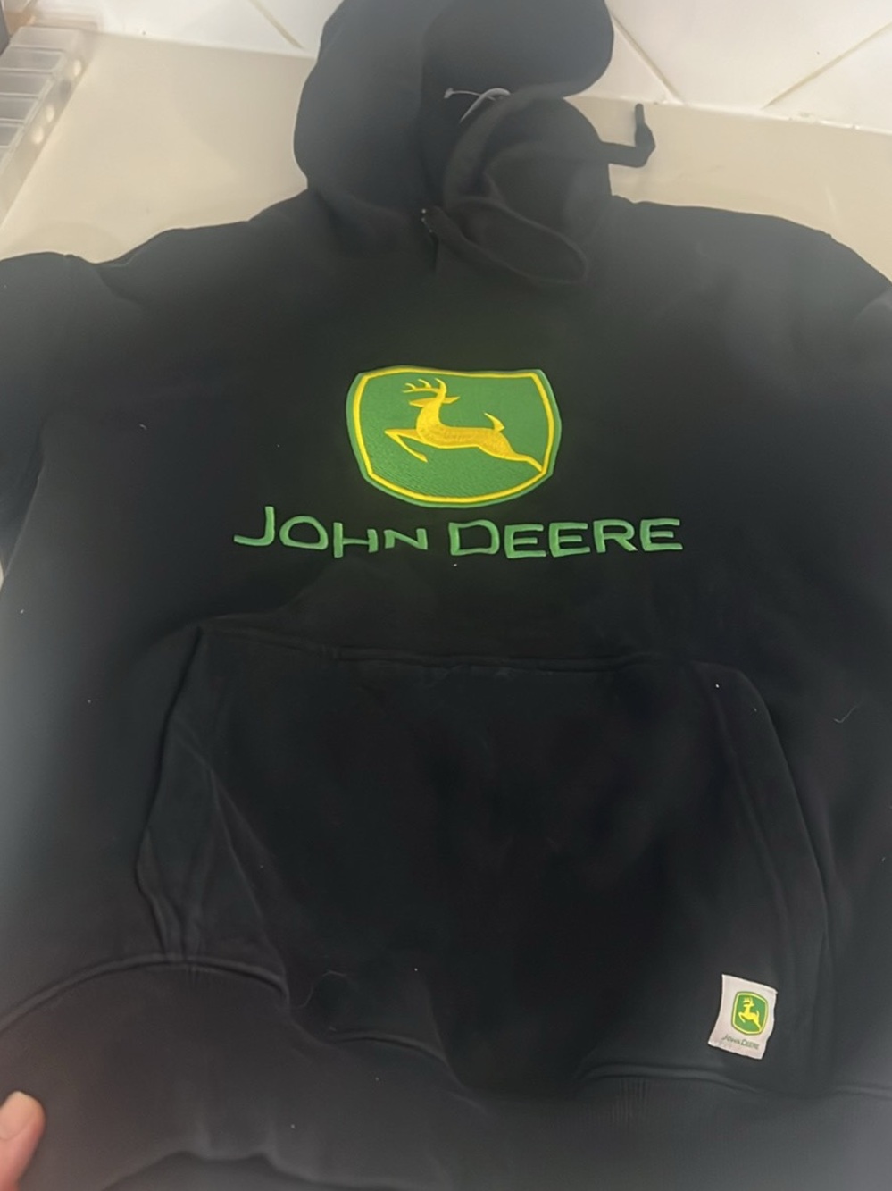 John Deere Black Crewneck Sweater with Green & Yellow Logo size S